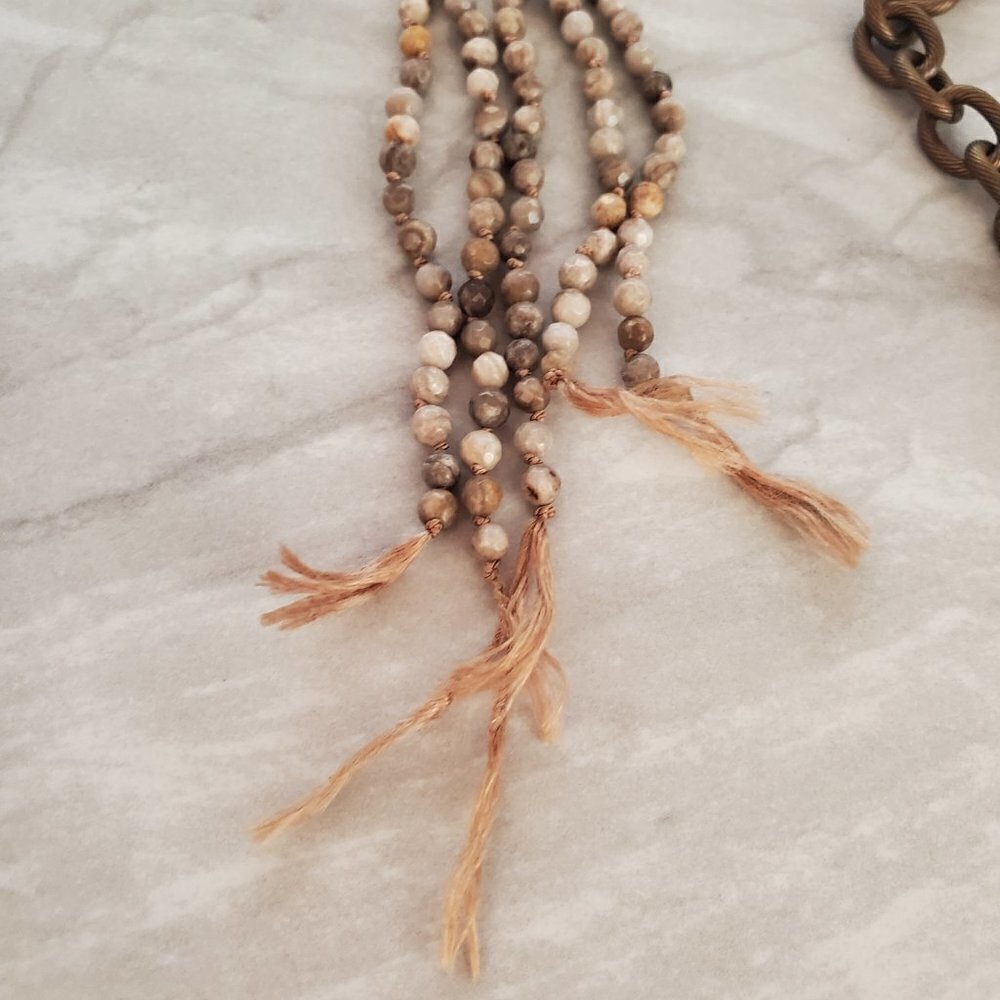 ✨ Shoshanna Lee Boho Bohemian Hippy Stone Beaded Brass Link Necklace ✨ - Picture 2 of 10